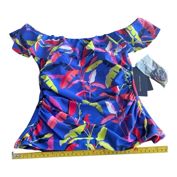 Tommy Hilfiger BLUE MULTI Ruffle Tankini Swim Top NEW XS Style TZ2KH242 NEW - Picture 4 of 14